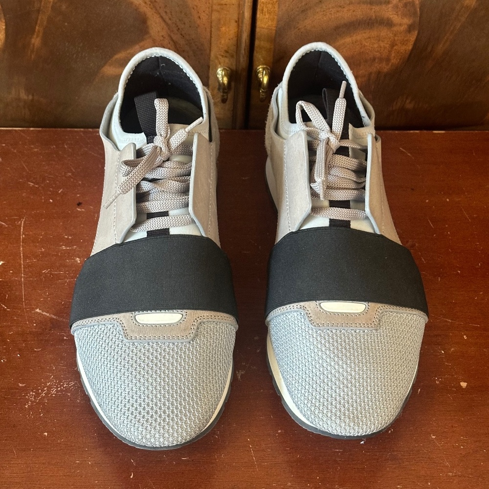 Balenciaga White/Grey Leather Mesh Neoprene Race Runner